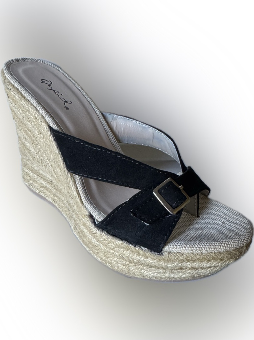 Qupid Black Espadrille Wedge Sandals | Criss Cross